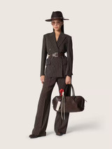 Golden Goose - Pantaloni joggers da donna in lana gessata marrone