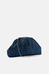 Twenty Fourhaitch - Pochette morbida blu in velluto con cristalli all-over blu