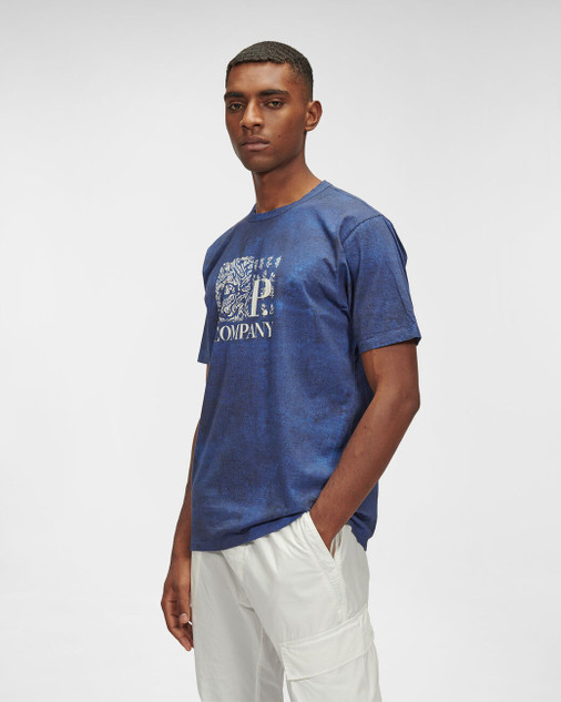 C.P. Company - T-shirt con stampa logo blu
