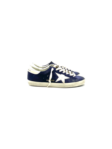 Golden Goose - Super-Star uomo in camoscio blu con stella in pelle bianca