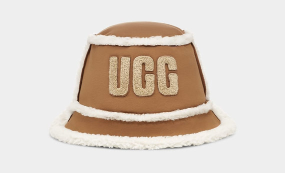 Ugg - Cappello pescatora in pile chestnut e bianco