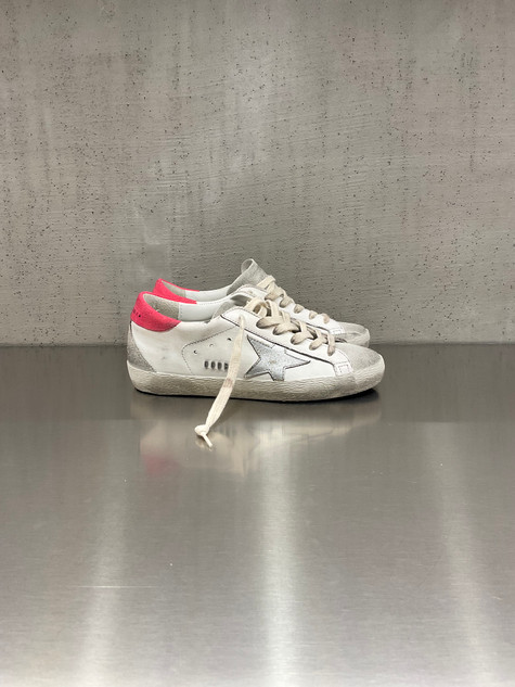 Golden Goose - Super-Star donna in pelle bianca con talloncino fucsia