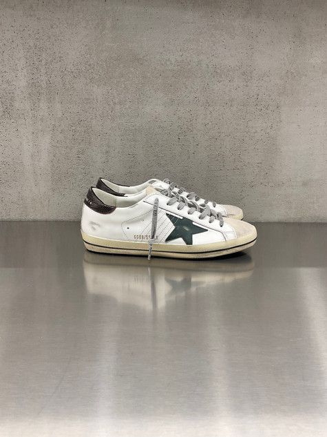 Golden Goose - Super-Star uomo in pelle bianca con stella verdone