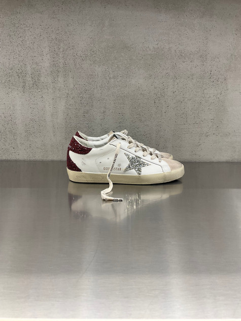 Golden Goose - Super-Star donna con stella glitter argento e talloncino glitter bordeaux