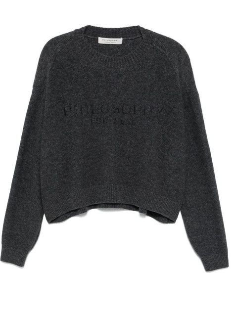 Philosophy di Lorenzo Serafini - Maglioncino crop in misto lana con ricamo grigio antracite