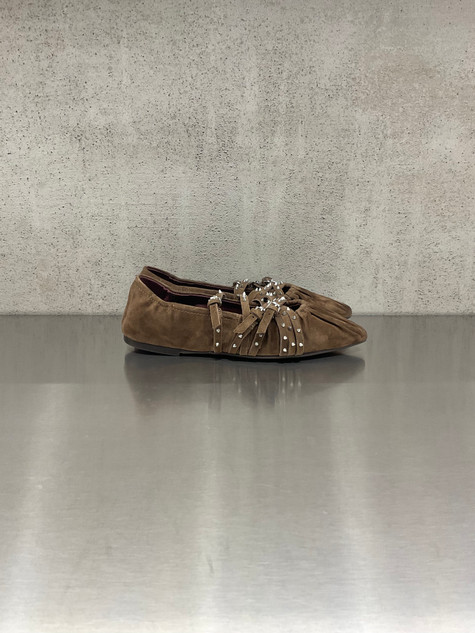 ASH - Ballerina Brenda in pelle scamosciata fango