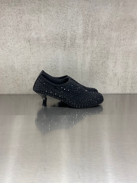 Strategia -  Ballerina a tacco nera con strass all over neri