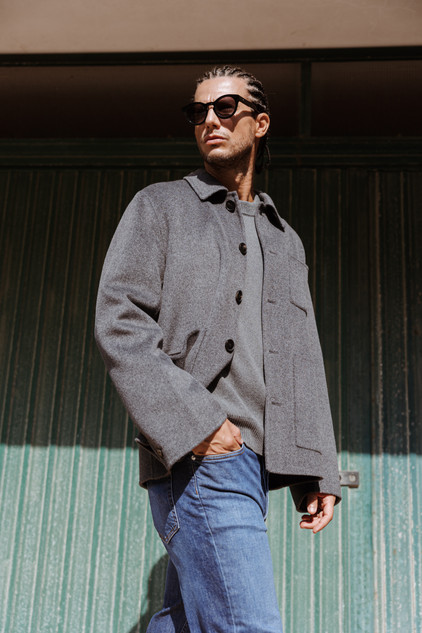 Amaranto - Cappotto overshirt in lana e cashmere grigio antracite