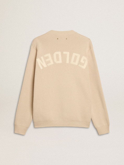 Golden Goose - Maglione girocollo da uomo di colore beige con scritta 'Golden' sul retro