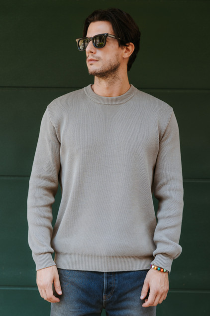 Golden Goose - Maglione da Uomo in cotone organico color taupe  con logo ricamato