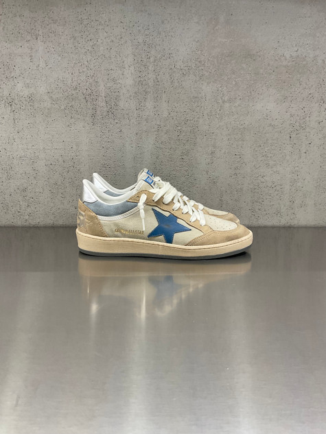 Golden Goose - Ball Star donna in suede beige e tortora con stella in pelle azzurra