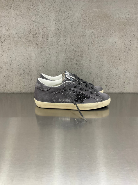 Golden Goose - Super-Star donna in suede antracite con stella in glitter antracite
