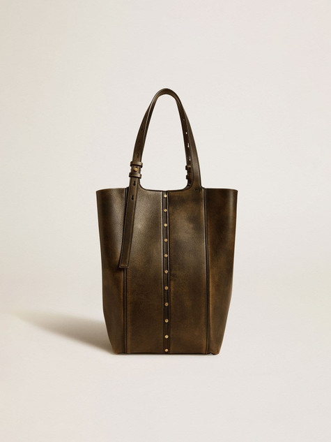 Golden Goose - 24/7 Bag North South in pelle distressed di colore nero con manici regolabili