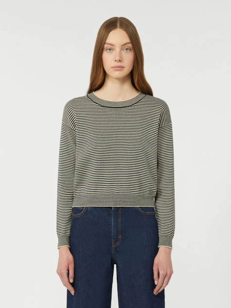 Max Mara Weekend - Maglia girocollo in cotone a righe panna e blu