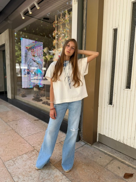 8PM - T-shirt manica corta in jersey di cotone con foulard in viscosa stampa bandana