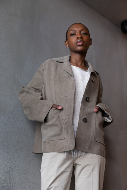 Max Mara Weekend - Giacca crop Palchi in suede fango