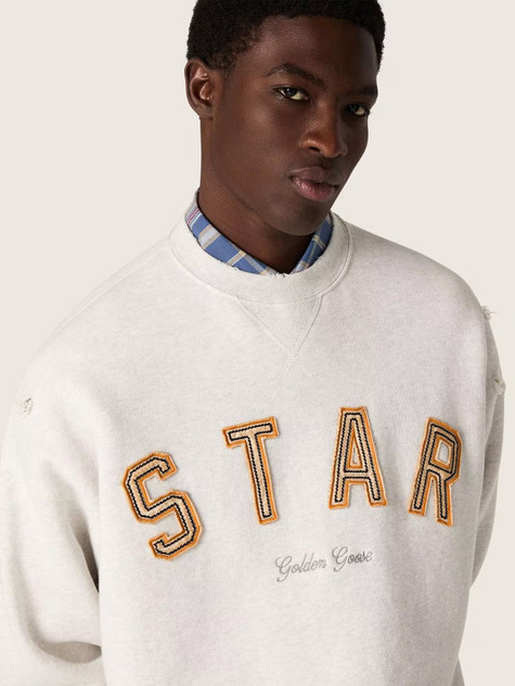Golden Goose - Felpa unisex Star in cotone grigio mélange con ricamo 'Star'