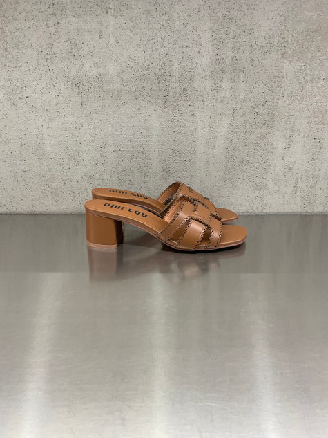 Bibi Lou - Ciabatta con tacco in pelle cuoio