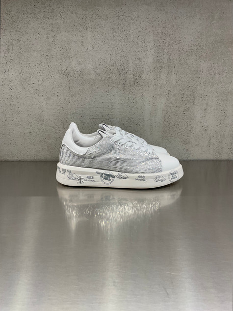 Premiata - Sneakers Belle in pelle bianca e strass argento