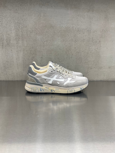 Premiata - Sneakers Mick in pelle e tessuto tecnico grigio chiaro e bianco