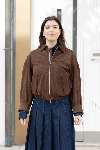 Bully - Giacca bomber in suede traforata cacao