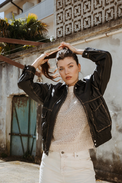 Bully - Bomber over in pelle nero vintage