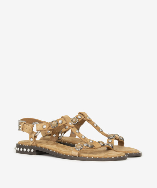 Ash - Sandalo basso Podium con borchie in camoscio moka mou