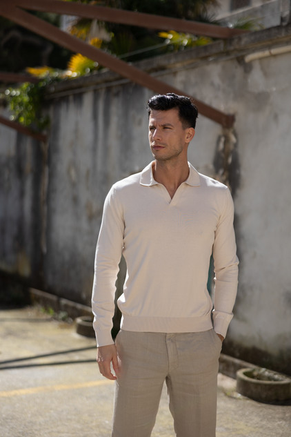 Gran Sasso - Polo skipper in maglia a manica lunga beige