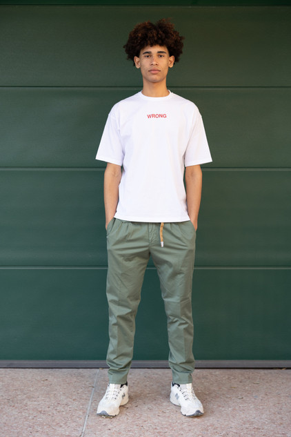 White Sand - Pantalone uomo con coulisse regolabile in vita in cotone verde salvia