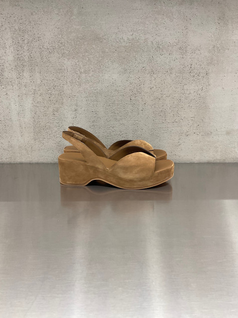 Roberto Del Carlo - Sandalo zeppa in pelle scamosciata noce