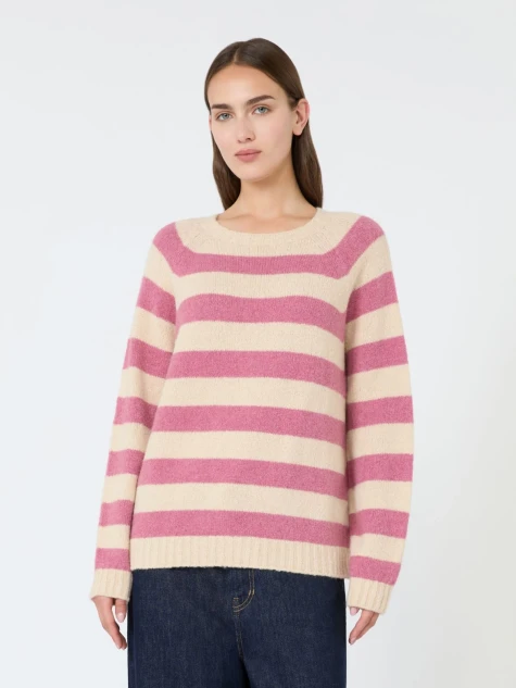 Max Mara Weekend - Maglia Ghiacci in alpaca e cotone a righe panna e lampone