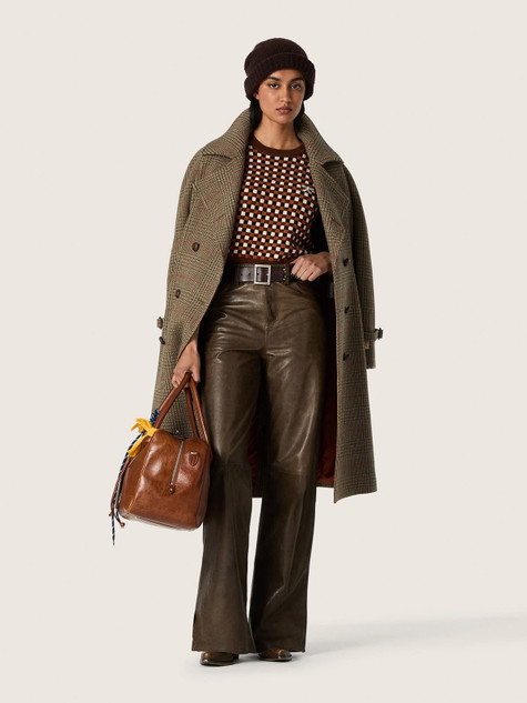 Golden Goose - Pantaloni da donna in nappa cerata color verde scuro a pannelli