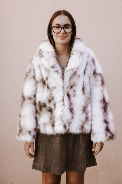 Bully - Giacca in eco pelliccia con stampa animalier bianco tortora