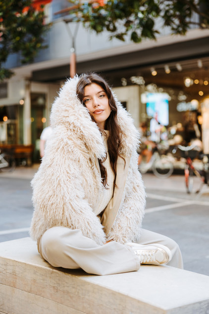 Bully - Parka corto reversibile sabbia e pelliccia effetto mongolia panna