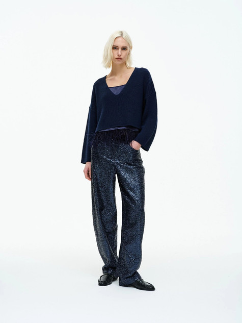 8PM - Pantalone jeans Clover con paillettes all-over blu