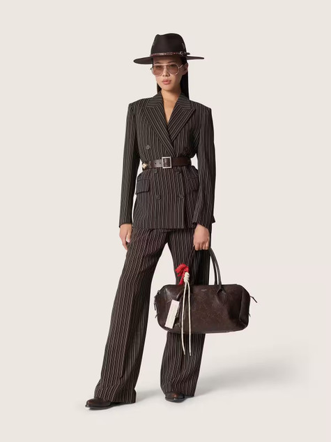 Golden Goose - Pantaloni joggers da donna in lana gessata marrone