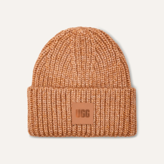 UGG - Cappellino a coste in maglia grossa camel
