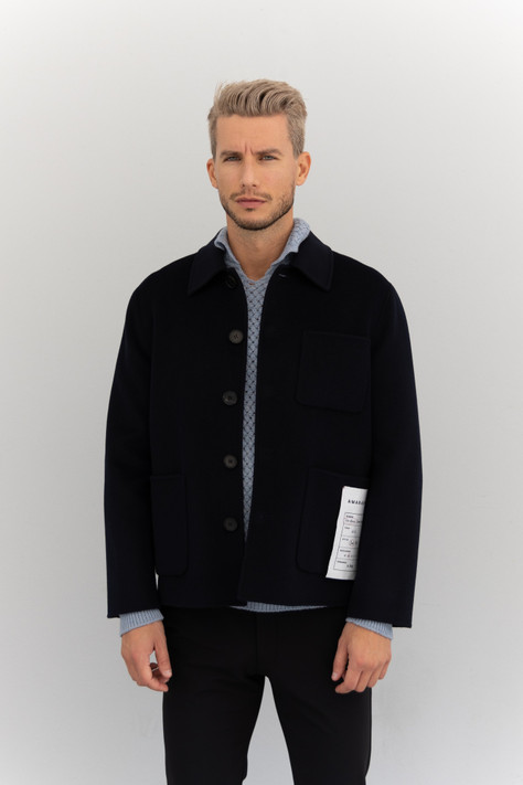 Amaranto - Cappotto in misto lana e cashmere overshirt blu navy