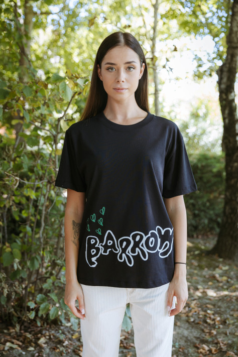 Barrow - T-shirt nera con logo frontale e smile sul retro