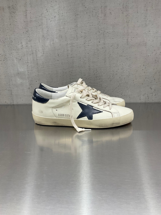 Golden Goose - Super-Star uomo in pelle panna con stella blu notte