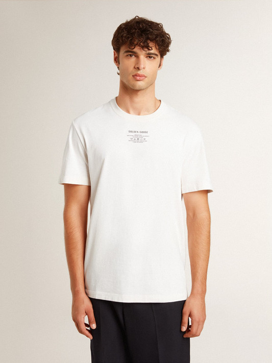 Golden Goose - T-shirt da uomo in cotone di colore bianco vissuto con scritta nera