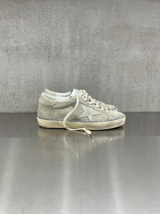 Golden Goose - Super-Star donna in suede sabbia e dettagli glitterati argento