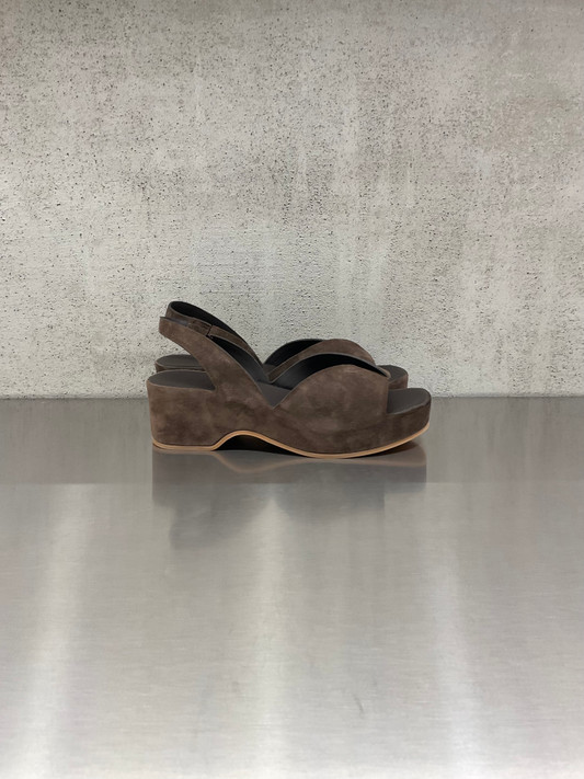 Roberto Del Carlo - Sandalo zeppa in suede testa di moro 11730