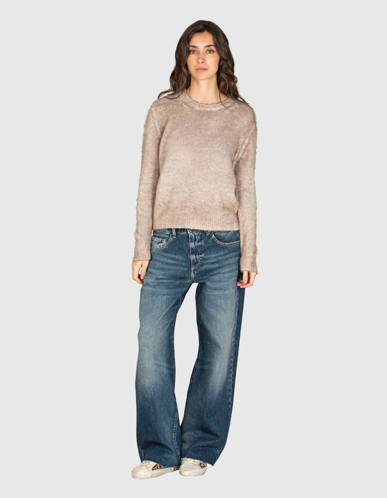 Icon Denim - Jeans Bea a gamba larga e vita bassa lavaggio blu slavato