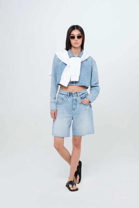 Icon Denim - Short Lea in jeans lavaggio chiaro