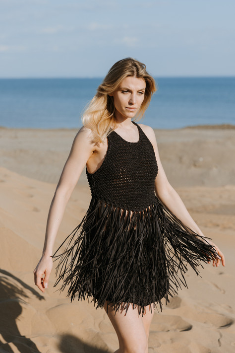 Philosophy di Lorenzo Serafini - Top in fettuccia con frange nero