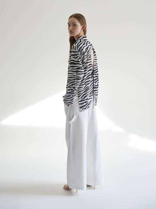 8PM - Camicia Mercer a maniche lunghe in popeline di cotone stampa zebra