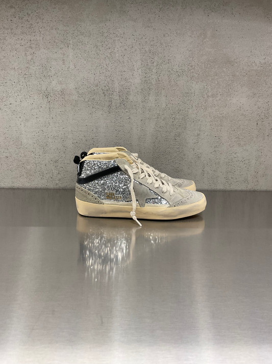 Golden Goose - Mid Star donna con glitter argento  e stella in suede grigia