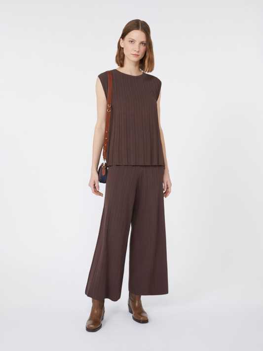 Max Mara Weekend - Pantalone Superbo in filato plissè di viscosa cioccolato Max Mara Weekend - Pantalone Superbo in filato plissè di viscosa cioccolato
