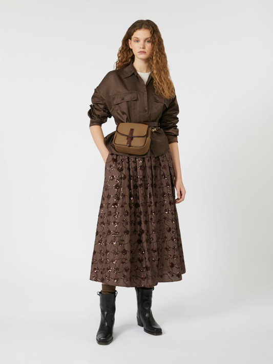 Max Mara Weekend - Gonna Tempra in popeline di cotone con paillette cioccolato Max Mara Weekend - Gonna Tempra in popeline di cotone con paillette cioccolato